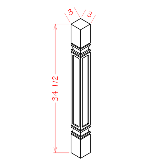 Edgeline White Square Decorative Leg - 3"W x 34-1/2"H x 3"D