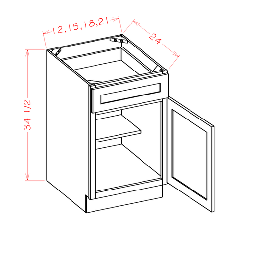 Shaker Navy Base Cabinet - 18"W x 34-1/2"H x 24"D -1D-1DR-1S