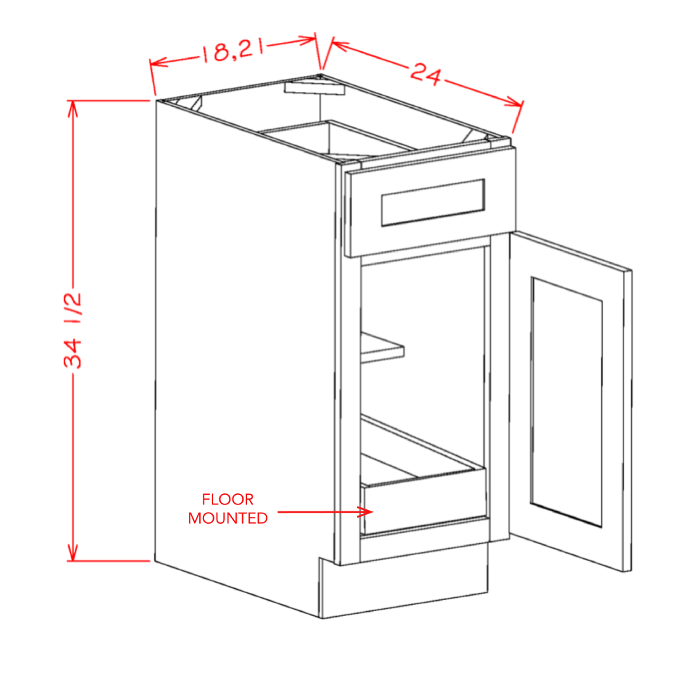 Torrance White One Rollout Shelf Base Cabinet Kit - 21"W x 34-1/2"H x 24"D -1D-1DR-1RSA