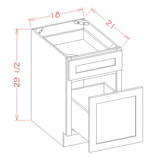 Shaker Navy Two Drawer File Base Cabinet - 18"W x 29-1/2"H x 21"D -2DR
