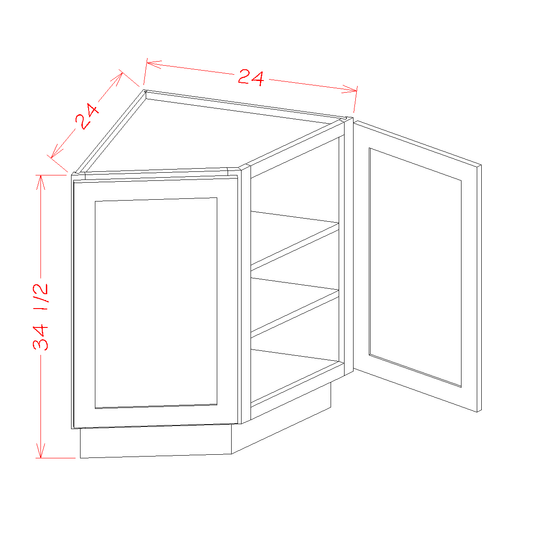 Edgeline White Angle Base Cabinet - 24"W x 34-1/2"H x 24"D -2D-2S