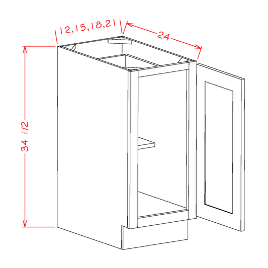 Torrance White Full Height Door Base Cabinet - 15"W x 34-1/2"H x 24"D -1D-1S