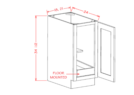 Shaker Navy Full Height Door One Rollout Shelf Base Cabinet Kit - 21"W x 34-1/2"H x 24"D -1D-1RSA