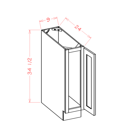 Edgeline White Tray Base Cabinet - 9"W x 34-1/2"H x 24"D -1D