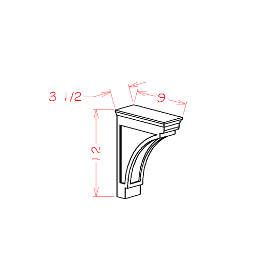 Edgeline White Modern Corbel - 3-1/2"W x 12"H x 9"D