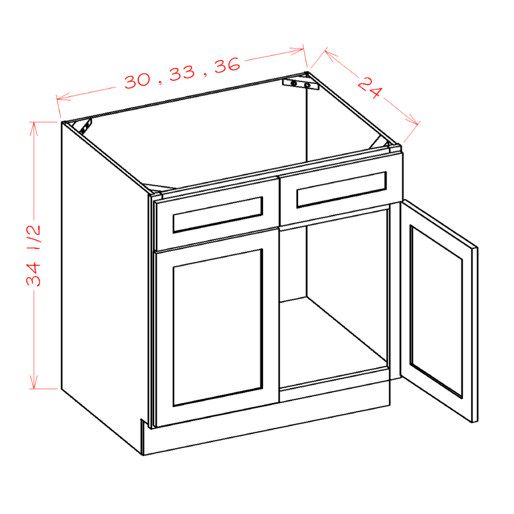 Torrance White Sink Base Cabinet - 36"W x 34-1/2"H x 24"D -2D-2FDR