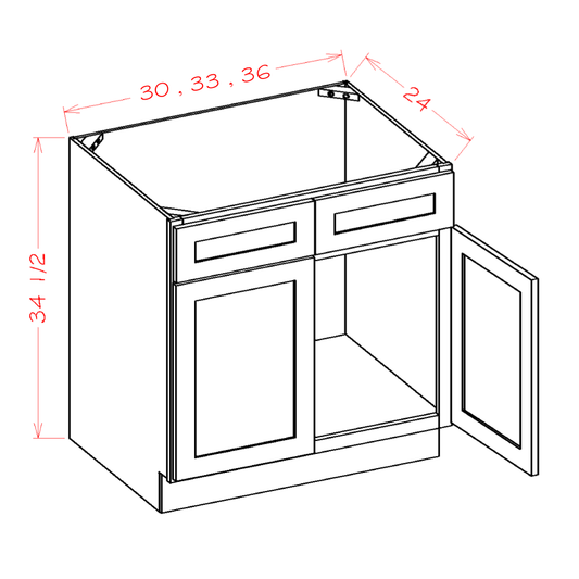 Torrance White Sink Base Cabinet - 36"W x 34-1/2"H x 24"D -2D-2FDR