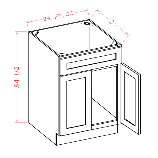 Shaker Grey Vanity Sink Base Cabinet - 27"W x 34-1/2"H x 21"D  -2D-1FDR