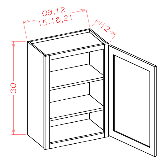 Torrance White Wall Cabinet - 18"W x 30"H x 12"D -1D-2S