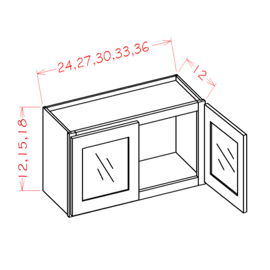 Edgeline White Stacker Wall Glass Door Cabinet with Finished Interior - 36"W x 18"H x 12"D - 2D