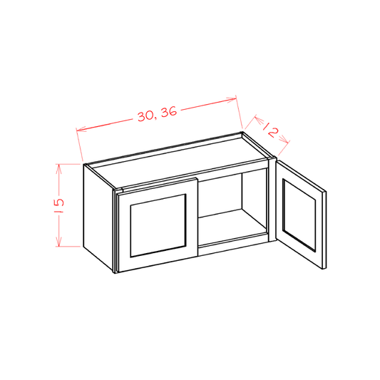Shaker Grey Bridge Cabinet - 36"W x 15"H x 12"D -2D