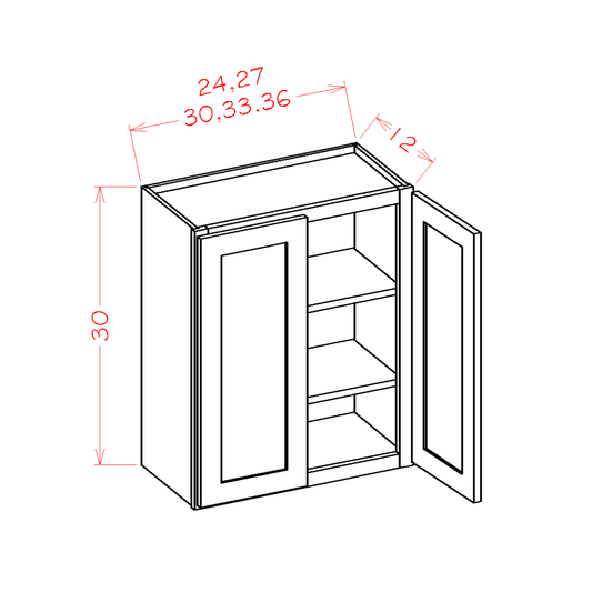 Shaker Navy Wall Cabinet - 24"W x 30"H x 12"D -2D-2S
