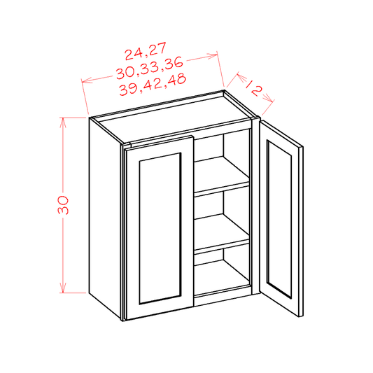 Edgeline White Wall Cabinet - 36"W x 30"H x 12"D -2D-2S