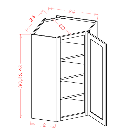 Shaker Navy Wall Diagonal Corner Cabinet - 24"W x 30"H x 12"D -1D-2S