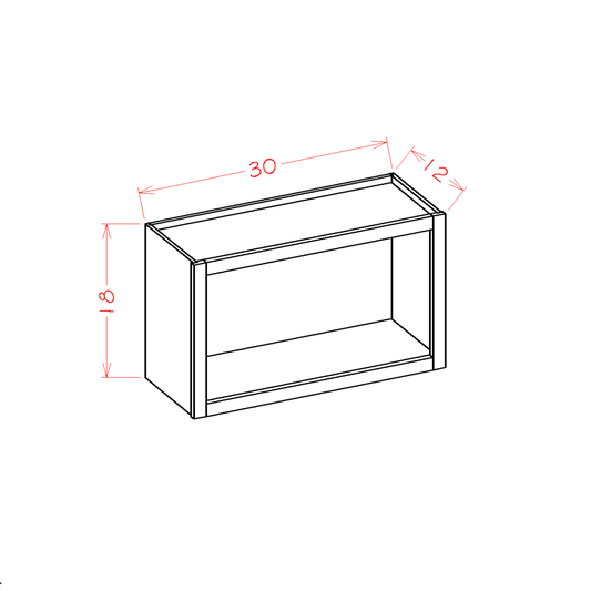 White Wall Open Cabinet - 30"W x 18"H x 12"D (SW, OW, EW, TW)